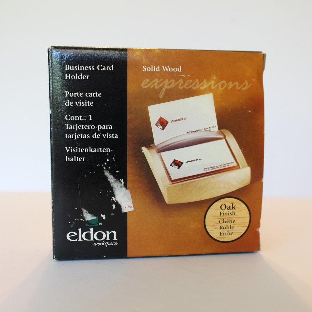 Wooden Business Card Holder - Oak Finish - NOS